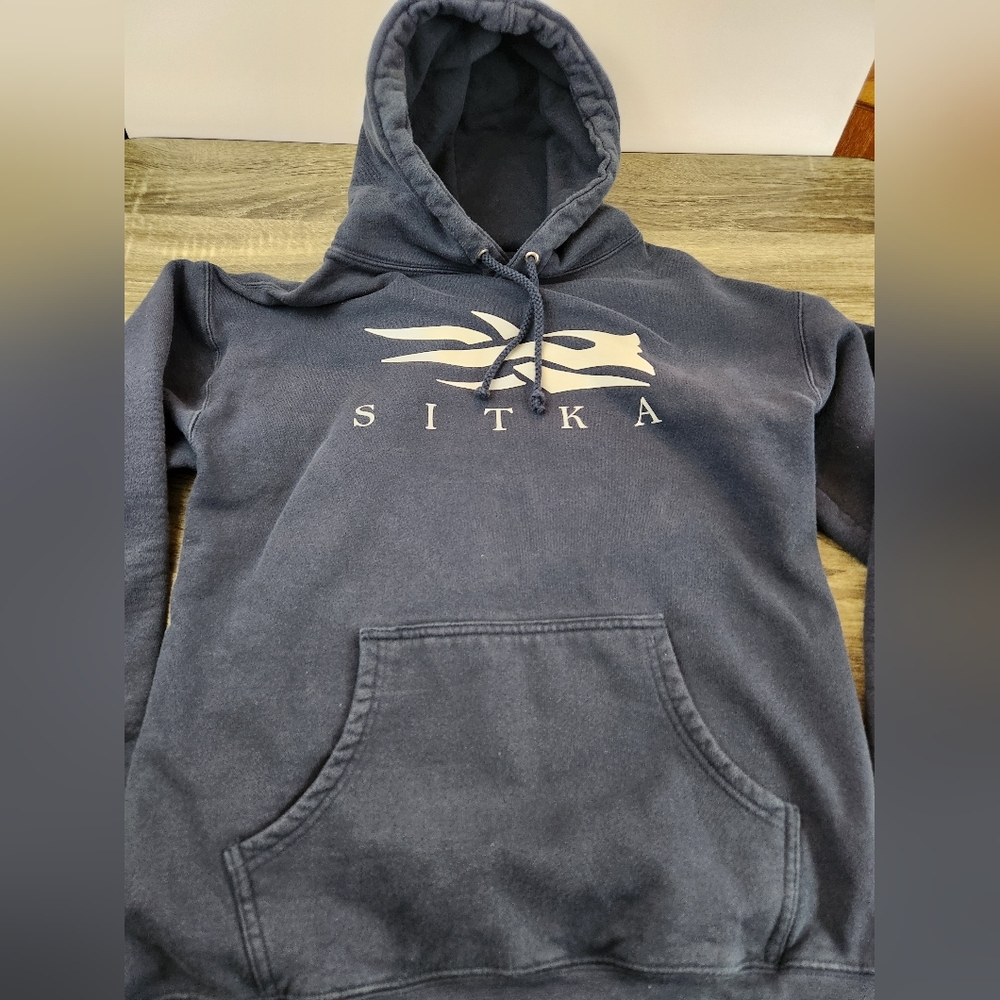 Sitka Gear Hoodie Pullover Sweatshirt Men's Large Blue Long Sleeve Faded